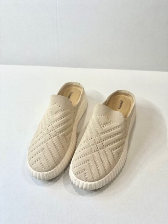 Sonoma Goods For Life Shoes - Sonoma Womens Slip-On Comfort Shoes Knit Design Padded Platform Heel Taupe 8.5